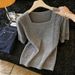 Women's Square Neck Short Sleeve Knit Sweater Slimming Top For New Spring/Summer Style_ecoleips.com