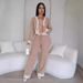 Women’s Clothing autumn and winter new women's striped cardigan knitted casual three piece suit_ecoleips.com