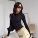 2026 European And American Women's Fashion Autumn Versatile Irregular Base Shirt T-Shirt Round Neck Solid Color Slim-Fit_ecoleips.com