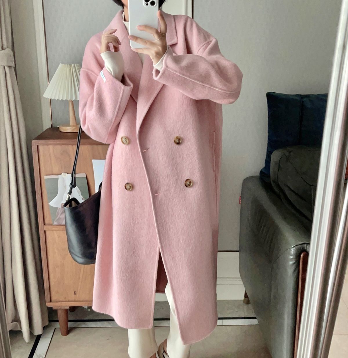 Women's Double-Sided Cashmere Coat, Mid-Length Korean Style Wool Overcoat, Loose Fit Double Breasted Winter Coat For Women_ecoleips.com