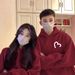 Burgundy Hooded Sweatshirt Couple Outfit, New Autumn And Winter Style, High-end, Loose, Casual, Fleece-lined, Thickened_ecoleips.com