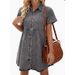 Women’s Denim Flounce Dress – Oversized Collar & Ruffled Hem Short Sleeve Dress (Relaxed Fit, Pre-Washed Cotton, 12 Colors, Sweet Aesthetic)_ecoleips.com