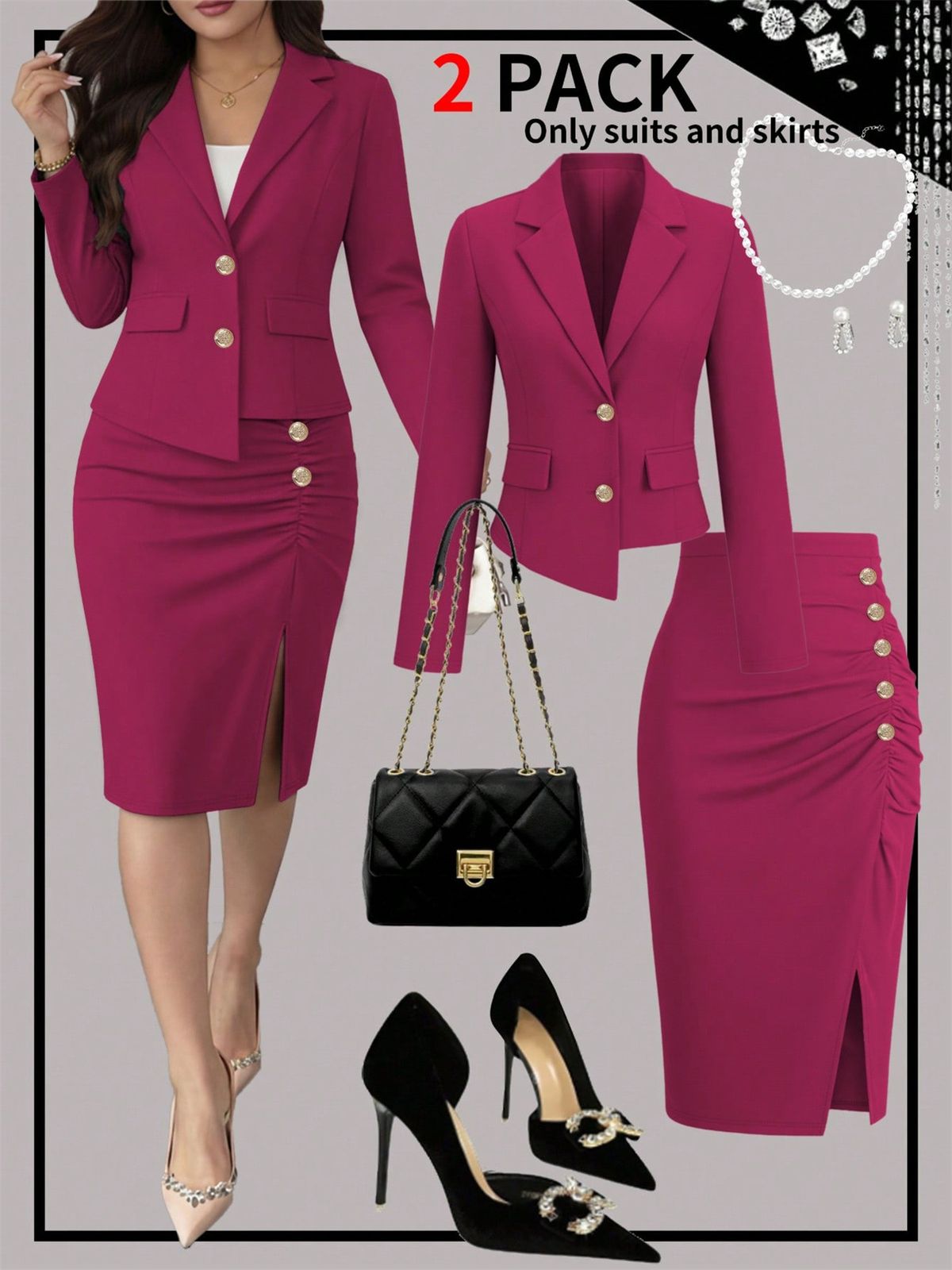Women's Spring/Summer Slim Fit Fashion Trendy Casual Suit Jacket Paired With Skirt Set_ecoleips.com