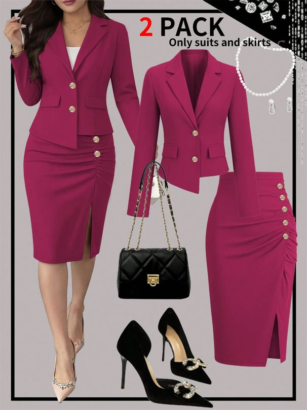 Women's Spring/Summer Slim Fit Fashion Trendy Casual Suit Jacket Paired With Skirt Set_ecoleips.com