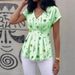 Women's Floral V-Neck Blouse Soft Polyester Top with Feminine Floral Print for Vacation_ecoleips.com