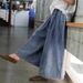Women's Artistic Retro Wide Leg Jeans Drawstring Casual Loose Fit Long Pants 2025 Cross Border Fashion_ecoleips.com