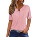 Women's Clothing Summer Tops Holiday Style Fashion Casual Loose Comfortable V Neck Jacquard Hollow Short Sleeved T Shirt_ecoleips.com