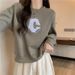 Embroidered Short Round-neck Sweatshirt For Women, Early Spring Thin Vintage Stylish Ins Trendy Pullover Top_ecoleips.com