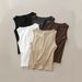 Spring Summer Cotton Tank For Women, Off-Shoulder Halter Neck Slimming Inner Wear, Ribbed Sleeveless Base Shirt,_ecoleips.com