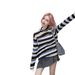 girl 2025 New Cross-Border Round Neck Color Block Striped Design Sweater Autumn Winter Long Sleeve Fashionable Top Export_ecoleips.com