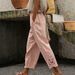 Women's Cotton Linen Loose Straight Leg Pants With Lace Detail Elastic Waist Casual Solid Color Bottoms_ecoleips.com