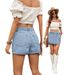 High-Waisted Denim Skort For Women – Split Hem Streetwear Skirt Shorts | Light Blue (S-XXL, Button Detail, Cotton Blend)_ecoleips.com