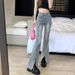 American Retro Split Flared Jeans For Women, Unique Design, Pink Tie High Waist Slimming Hot Girl Pants_ecoleips.com