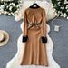 "Elegant Long Sleeve Maxi Dress With Metallic Buttons – Slim Waist & Side Slit For Timeless Sophistication"_ecoleips.com