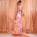 23 European And American Cross-Border Hot-Selling Strapless Printed Ruched Slimming Bow Long Dress HY024_ecoleips.com