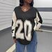 Women's American Style Patchwork Loose Fitting Jersey V Neck Color Blocking Casual Long Sleeve Sweatshirt Street Style Sexy Versatile_ecoleips.com