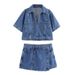 Women's Clothing New Short Denim Shirt Double Breasted Denim Skirt Pants_ecoleips.com