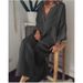 Women's Clothing Plus Size Solid Color Long Sleeved V Neck Full Skirted Dress Long Sleeve For Formal & Casual For Women_ecoleips.com