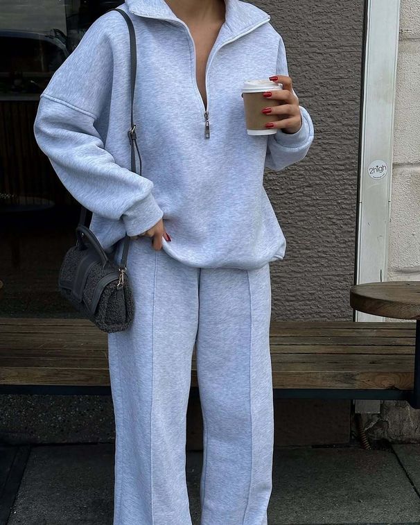 Women’s Half-Zip Pullover & Trousers Set – Loose Fit Casual Two-Piece Outfit (S-XL, Light Gray/Black/Green/Navy Blue/Brown)_ecoleips.com