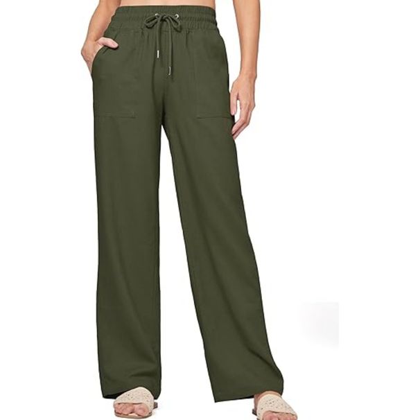 Women's Clothing Pants Wide Leg Casual Wide Leg Pants Cotton Linen Casual Beach Summer Pants With Pockets_ecoleips.com