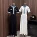 European And American Socialite Style 2026 Summer New High-end Short-sleeved Waist-cinching Mid-length Dress With_ecoleips.com