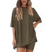 Relaxed Fit Lounge Set With Side Slit Shorts & Comfort Tee | Casual Homewear Outfit For Women_ecoleips.com