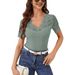 European American 2026 Fan-shaped Front Back V-neck Lace Splicing Slim-fit T-shirt Short-sleeve Top Women, Elegant And_ecoleips.com
