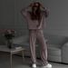 2025 Casual Autumn Women's Suit Solid Color Long Sleeve Cardigan Hat Top Sports Pants Two-piece Set_ecoleips.com