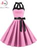 Polka Dot Dress Women Vintage Swing Halter Belt 50s 60s Rockabilly Prom Party Dresses Retro Feminino Vestidos_ecoleips.com