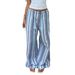Women's Fashionable Loose Striped Wide Leg Pants Drawstring Elastic Waist Casual Floor Length Trousers European American Style_ecoleips.com
