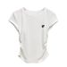 Love-Themed Embroidered Summer T-Shirt With A Stylish Pleated Design, Fitted Waistline, And Short Sleeves Made Of Modal_ecoleips.com