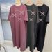 Summer Loose Bow Print Korean Women's Fashionable Simple Casual Round Neck Slit Dress_ecoleips.com
