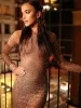 Tossy Glitter Female Cover Up Maxi Dress Mesh See-Through Split Fashion Long Sleeve Slim Sexy Beach Cover Up Dress For Women New_ecoleips.com