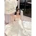 Light Wedding Satin French Style Bride Elegant White Off-Shoulder Reception Dress Super Fairy Bow Engagement Gown_ecoleips.com