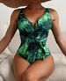 Floral Print One-Piece Swimsuit – Deep V-Neck & Adjustable Bow Straps (S/M/L) – Sexy & Supportive Swimwear For Beach & Pool_ecoleips.com