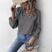 NewEuropean And American Cross-border Women's Printed Pleated Collar Lantern Sleeve French Elegant Blouse Top_ecoleips.com