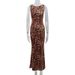 Women's Clothing Round Neck Sleeveless Pleated Slim Hip Wrapped Evening Leopard Print Sexy Bare Back Long Dress_ecoleips.com