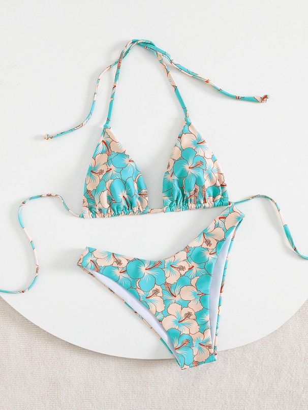 New 2026 Women's Sexy Two Piece Swimsuit European American Style Fashionable Tropical Leaf Print_ecoleips.com