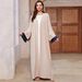 Women's New Muslim Fashion Cardigan Dubai Arabic Embroidery Color Block Robe Batwing Sleeve_ecoleips.com