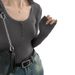 2025 Selected High Elasticity Threaded Button Bottom Shirt Autumn 2025, New Shoulder Long Sleeved T-Shirt For Women, Slim Fit_ecoleips.com