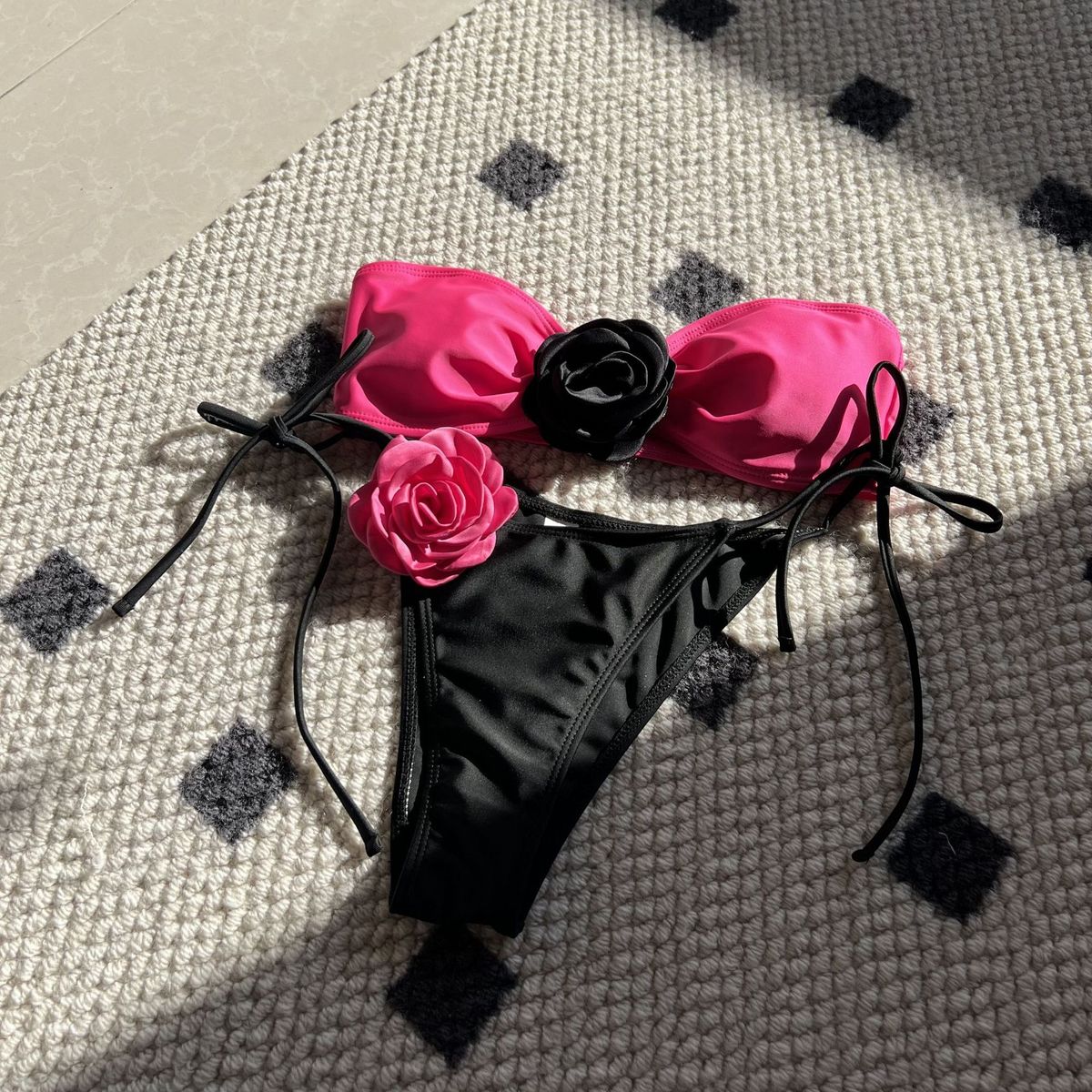 Women's Clothing Tube Top Lace-Up Drawstring Strap Split Swimsuit Bikini_ecoleips.com