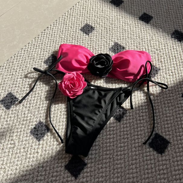 Women's Clothing Tube Top Lace-Up Drawstring Strap Split Swimsuit Bikini_ecoleips.com