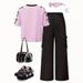plus Size Women's Casual Two Piece Set Printed T-Shirt with Contrasting Shoulder Design Summer Regular Thickness_ecoleips.com