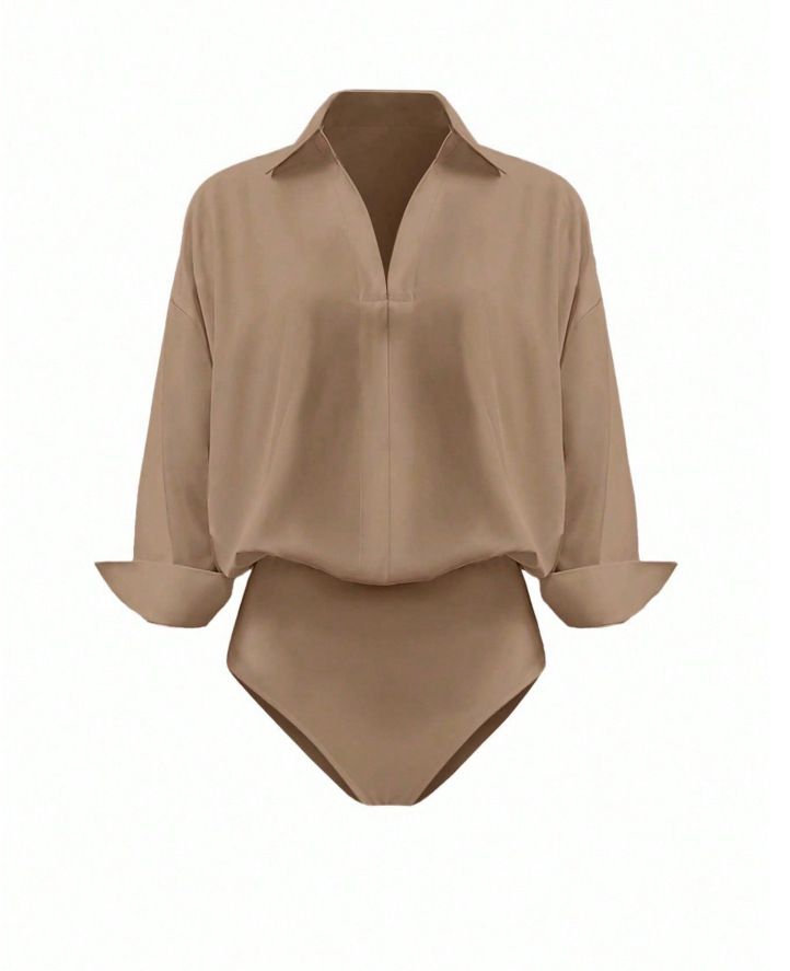 Women's Clothing Fashionable Design Women's Lapel Jumpsuit Slim Fit Mid Sleeve Shirt Top For Formal & Casual For Women_ecoleips.com