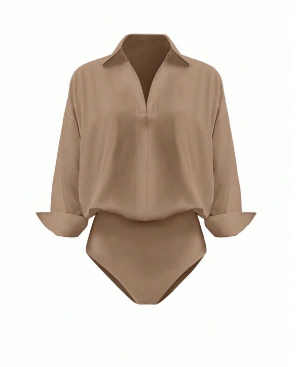 Women's Clothing Fashionable Design Women's Lapel Jumpsuit Slim Fit Mid Sleeve Shirt Top For Formal & Casual For Women_ecoleips.com