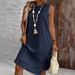 Women's Clothing Solid Color Sleeveless Round Neck Casual Loose Midi Dress_ecoleips.com