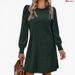 Stylish Women's Knitted Puff Sleeves Long Sleeves Fall Winter Crew Neck Casual Loose Dress With Pockets_ecoleips.com