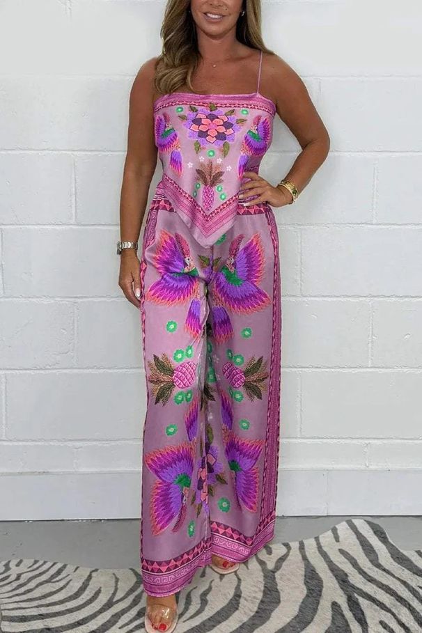 Women's Clothing New Fashion Leisure Expert Sexy Suspenders Printed Loose Ladies Trousers Suit_ecoleips.com