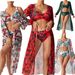 Women's High-Waist Swimwear Set – Long Sleeve Rashguard + Bikini Top + Bottoms (UPF 50+ Sun Protection, S-XL, Tropical Print)_ecoleips.com