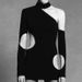 Women's Slim Fitting Halter Neck Dress Sexy Asymmetrical Hollowed out Long Sleeved Short Two Piece Set European American Style Fashion_ecoleips.com